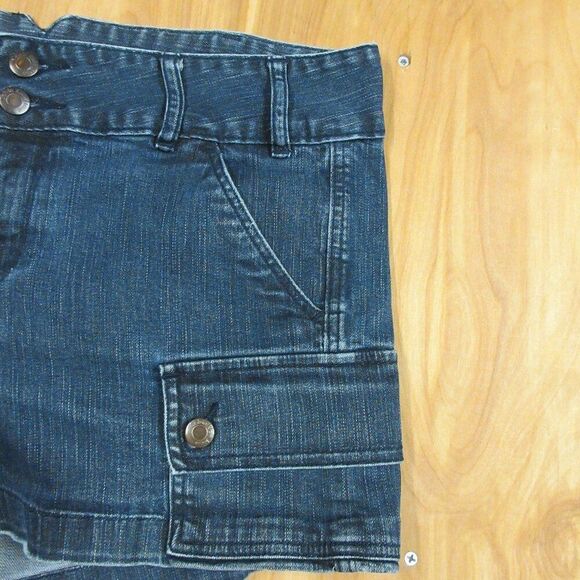 CALVIN KLEIN Cargo Utility Jean Shortie Shorts Sz 12/31 Dark Wash Stretch Denim - Picture 4 of 12
